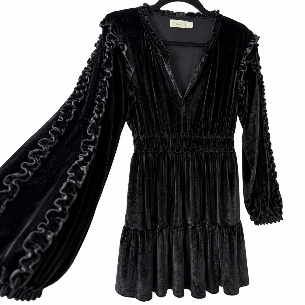 Spartina 449 Velvet Mini Dress Goth Whimsigoth Witchy Dark Romantic Ruffle Large
